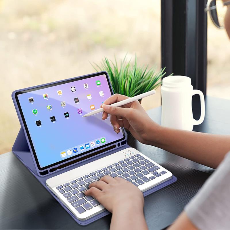 Keyboard Case for iPad Air 11 inch 6th Generation 20224   iPad Air 5th 2022 4th Gen 2020 10.9 inch with Pencil Holder - Detachable Bluetooth Keyboard Auto Wake Sleep, Grey Purple