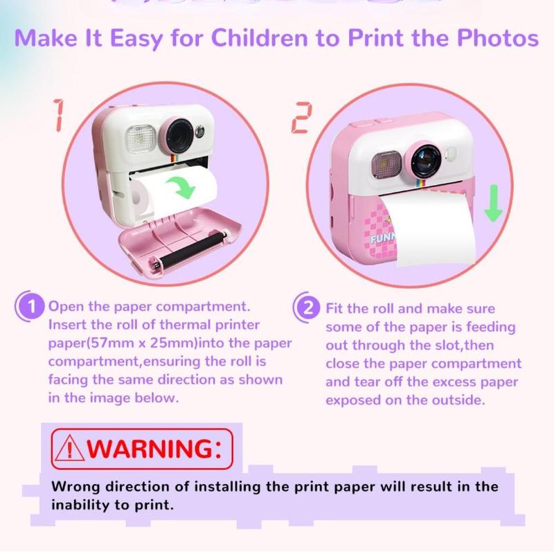 Instant Print Camera, 2.4 Inch Screen Digital Camera with 3 Print Paper & 32G Memory Card & 5 Pen, Selfie Video Camera for Gift