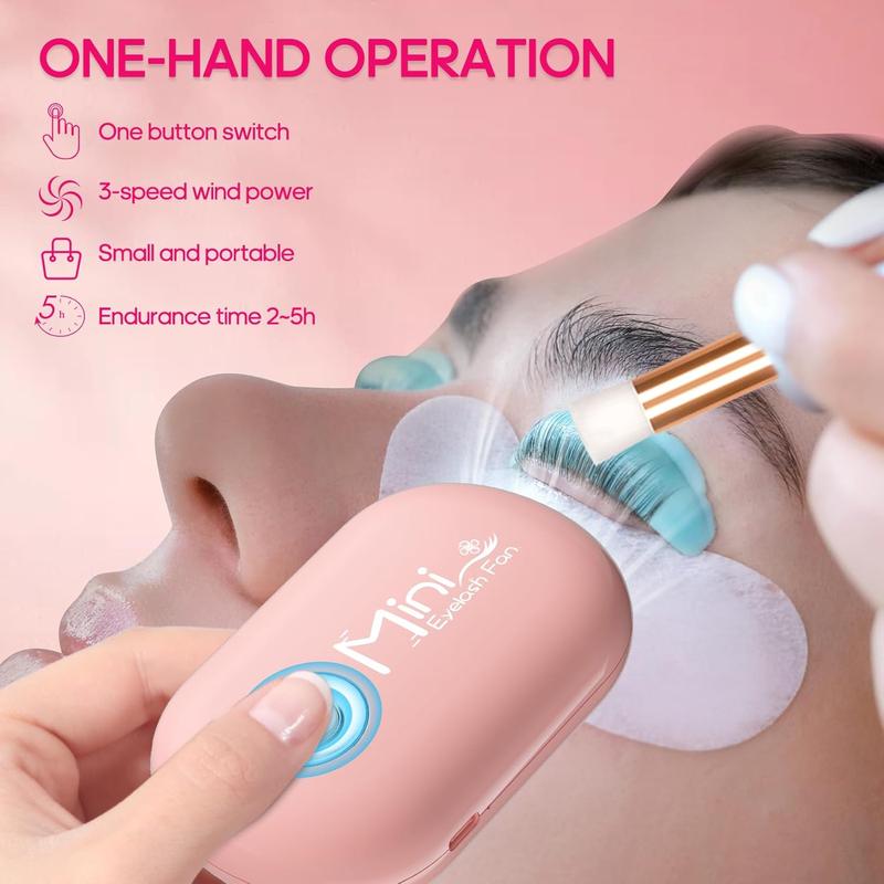 Mini Eyelash Fan Brushes Mini Lash Fan for Eyelash Extension Portable Lash Fan Dryer with 2PCS Brushes 3 Speed Eyelash Extension Supplies pixi  blush