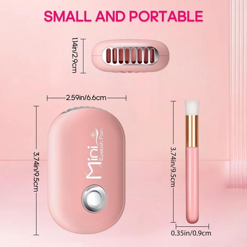 Mini Eyelash Fan Brushes Mini Lash Fan for Eyelash Extension Portable Lash Fan Dryer with 2PCS Brushes 3 Speed Eyelash Extension Supplies pixi  blush