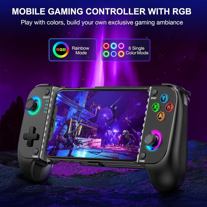 Wireless Phone Controller for iPhone Android with Hall Joystick, RGB Controller for iPhone Support Xbox Game Pass, PlayStation, Steam Link, Call of Duty, Minecraft, Roblox, Cloud Android Controller