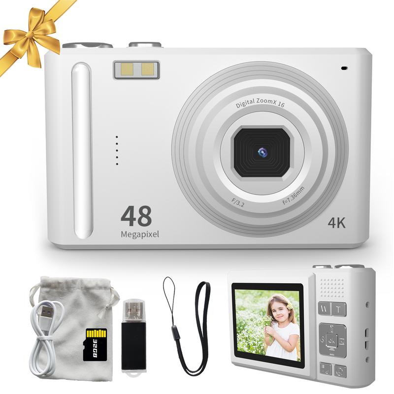Fall 4K UHD and 48MP Digital Cameras with SD Card, SD Card Converter, 16X Zoom, 11 Photo Modes, Portable Mini for Students , Point and Camera Digital for Gifts, Christmas Gifts, Birthday Gift camera  for