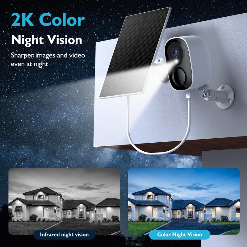 Solar Security Cameras Outdoor, 2K Battery Powered WiFi Bluetooth Surveillance Wireless Outdoor Cameras for Home Security System, Night Vision, Motion Detection, 2-Way-Talk, IP65 Weatherproof Monitoring cctvcamera camara wifi