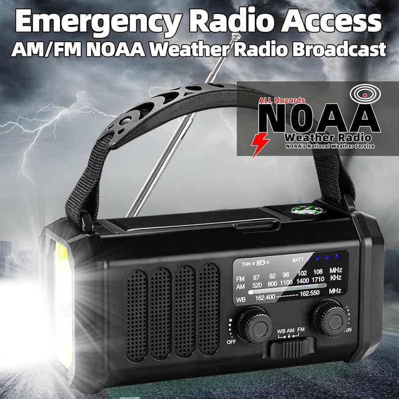 10000mAh 37000mWh  Hand Crank Radio AM FM with LED Flashlight Solar Radio, Portable Weather Radio,  Cell Phone Charger for Family Outdoor Camping and  Rescue