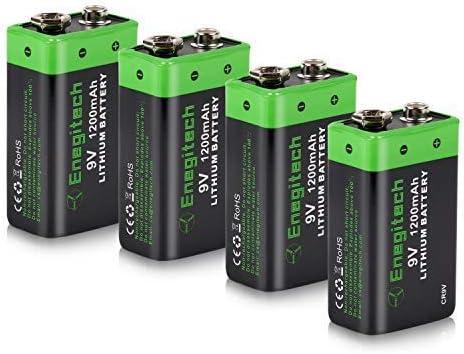 Enegitech 9V Lithium Battery,1200mAh Non-Rechargeable Battery for Smoke Detector Fire Alarm Multimeter 4 Pack