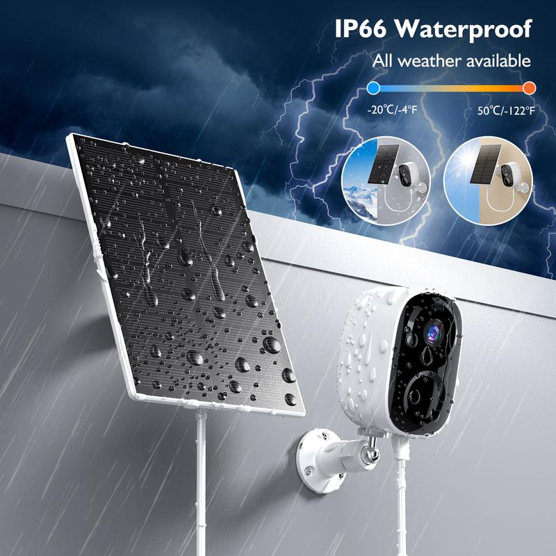 Solar Security Cameras Outdoor, 2K Battery Powered WiFi Bluetooth Surveillance Wireless Outdoor Cameras for Home Security System, Night Vision, Motion Detection, 2-Way-Talk, IP65 Weatherproof Monitoring cctvcamera camara wifi