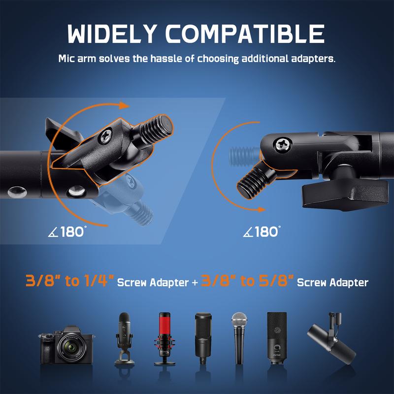 ALABS Boom Arm Mic Stand,360°Adjustable Foldable with Desk Mount Clamp,Screw Adapter,Cable Management,Compatible with studio microphones