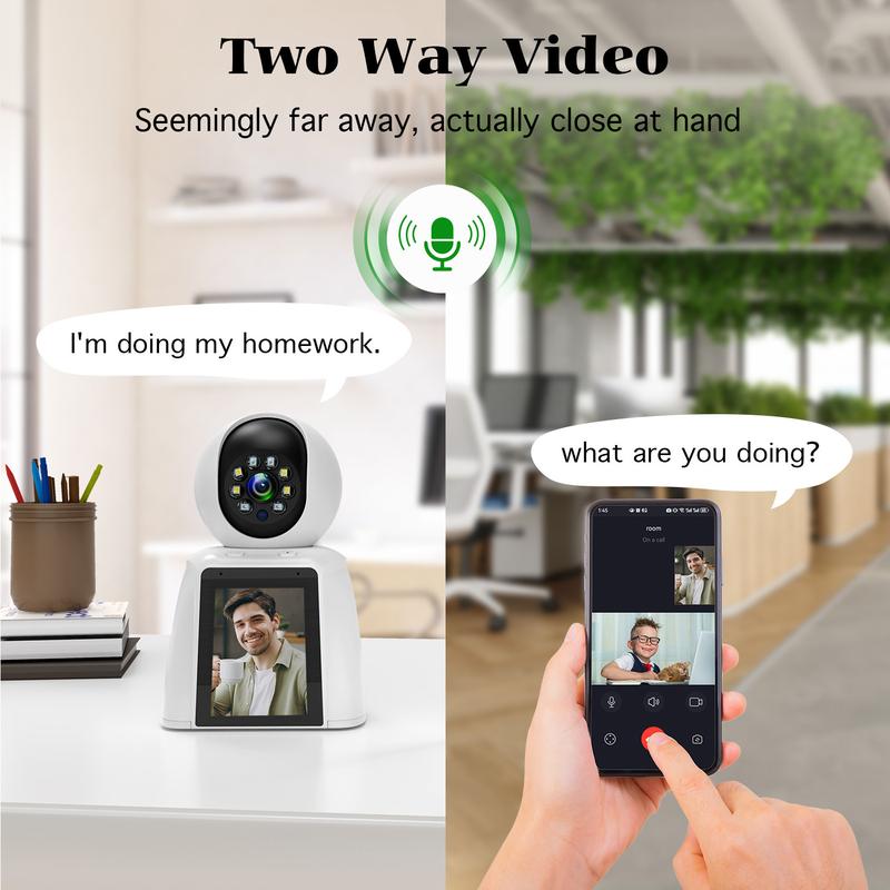 2K HD Video Call Security Camera Indoor, Nanny Camera Monitor Pet Camera,Two-Way Video,One-Touch Call,360-Degree View,2.4GHz with WiFi Camera for Home Security,  IR Night Vision,Motion Tracking
