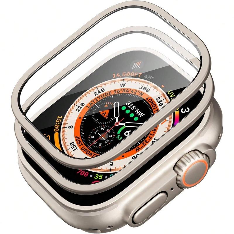 2 Packs Screen Protector for Apple Watch Ultra 2 1 (49mm) + 9H Tempered Glass + Titanium Alloy Frame + Original Look + Scratch Resistant  Wearable