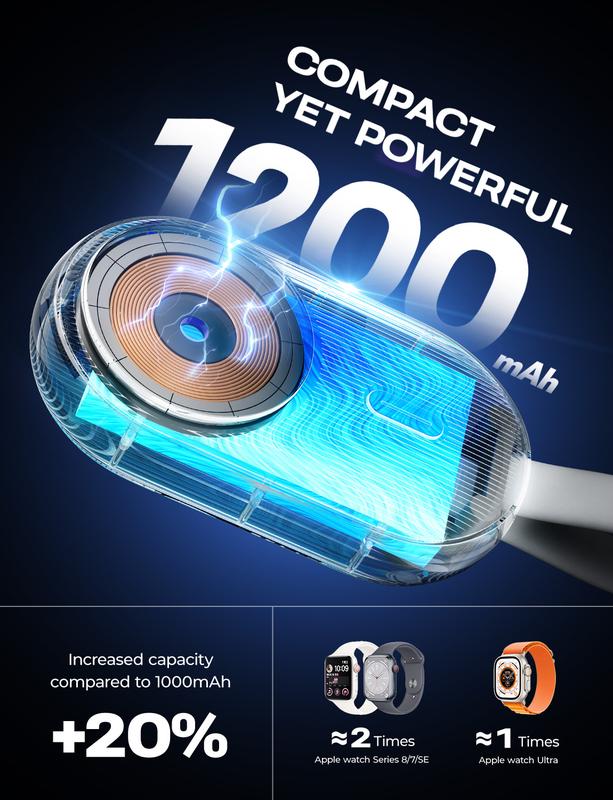 LISEN Portable Charger for Apple Watch 2 in 1 1200mAh Magnetic Keychain Wireless Power Bank Watch Charger for iWatch Charger Fast Charging for iWatch Series 9 8 UItra 7 6 5 4 3 2 SE