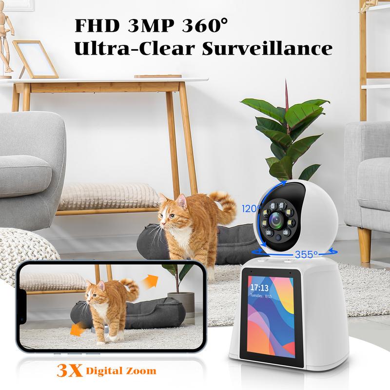 2K HD Video Call Security Camera Indoor, Nanny Camera Monitor Pet Camera,Two-Way Video,One-Touch Call,360-Degree View,2.4GHz with WiFi Camera for Home Security,  IR Night Vision,Motion Tracking