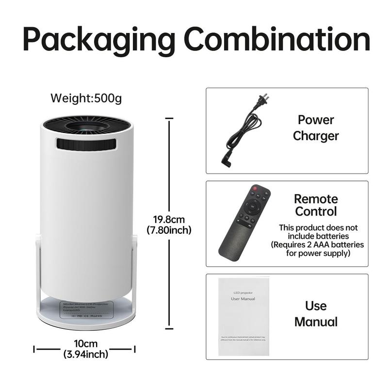 Portable Projector, 1 Box Mini Projector with Remote Control, 720P 200ANSI HD Projector for Home Office & Outdoor Use, Compatible with HDMI USB 3.5mm Headphone Jack Audio