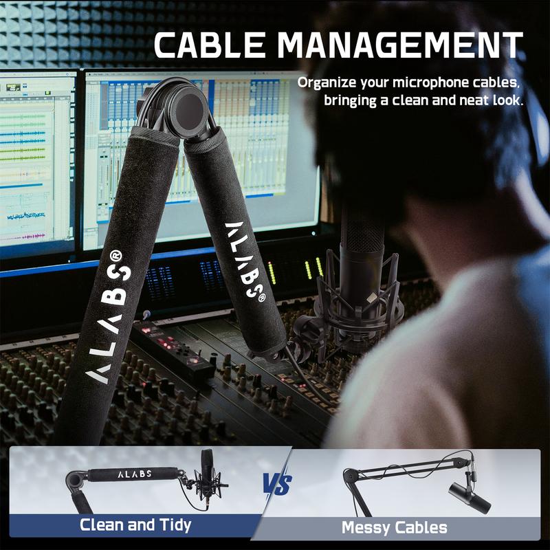 ALABS Boom Arm Mic Stand,360°Adjustable Foldable with Desk Mount Clamp,Screw Adapter,Cable Management,Compatible with studio microphones