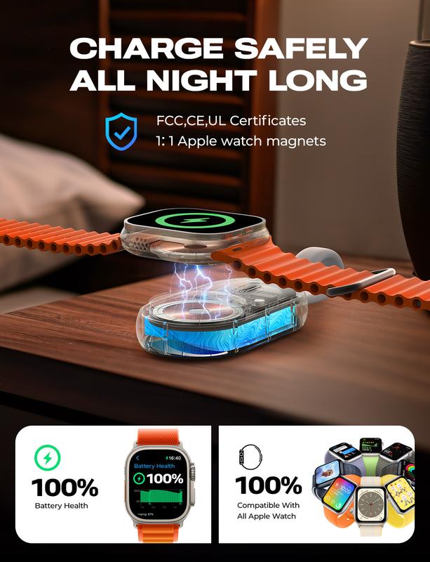 LISEN Portable Charger for Apple Watch 2 in 1 1200mAh Magnetic Keychain Wireless Power Bank Watch Charger for iWatch Charger Fast Charging for iWatch Series 9 8 UItra 7 6 5 4 3 2 SE