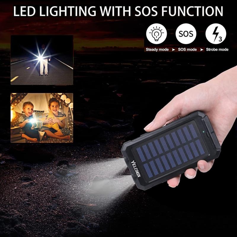 10000mAh Solar Charger Power Bank, 1 2 Counts Dual USB Output Port Waterproof Power Bank Charger with LED Light, Mobile Charger for iPhone & Android Phone