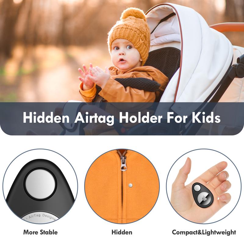 Airtag Holder for Kids, 2 Pack Hidden GPS Tracker Cases, Anti-Removal Airtag Durable Case with Pins, Lightweight Inside Clothes, Suitable for Kids Elder Pet Backpack Luggage (Black+Blue)