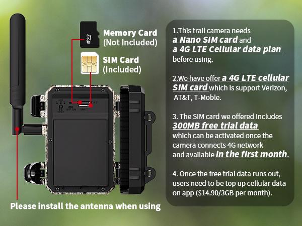 [Black Friday Deal] Solar Powered Wireless Trail Camera with Motion Activated, 4G LTE Data SIM Card, Low-Glow Night Vision, Support Live, Images and Video, Cloud Storage,  Support Android and IOS app, IP66 Waterproof, Outdoor Use, Forest, Farming