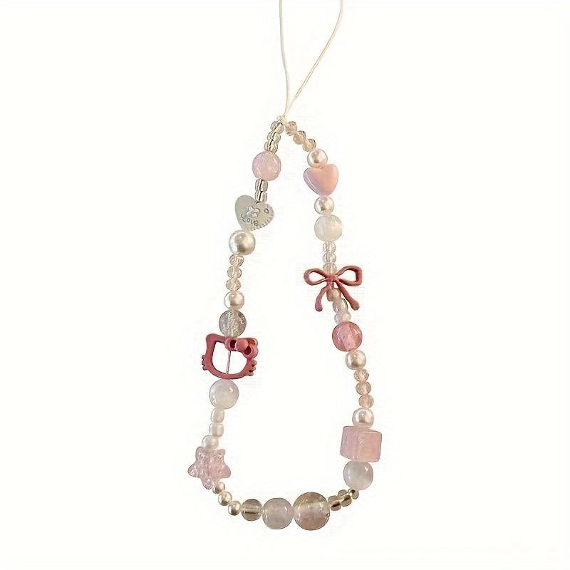 Girl Pink Hand Rope Mobile Phone ins Chain ccd Lanyard DIY HelloKitty Camera Pendant Bead Chain Shiny Mobile Phone Chain Backpack Lanyard Bag Accessories