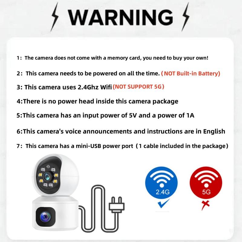 3K Indoor Camera, 2.4G WiFi Security Camera with Dual Lens, 360° HD Network Monitor with Two-way Talk, Motion-Detection, Color Night-Vision Camera