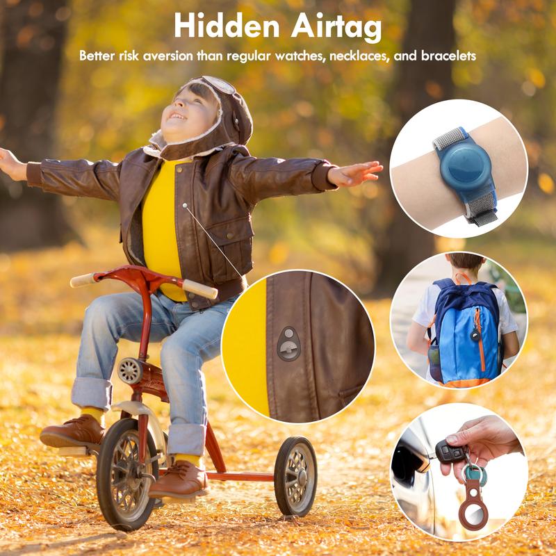 Airtag Holder for Kids, 2 Pack Hidden GPS Tracker Cases, Anti-Removal Airtag Durable Case with Pins, Lightweight Inside Clothes, Suitable for Kids Elder Pet Backpack Luggage (Black+Blue)