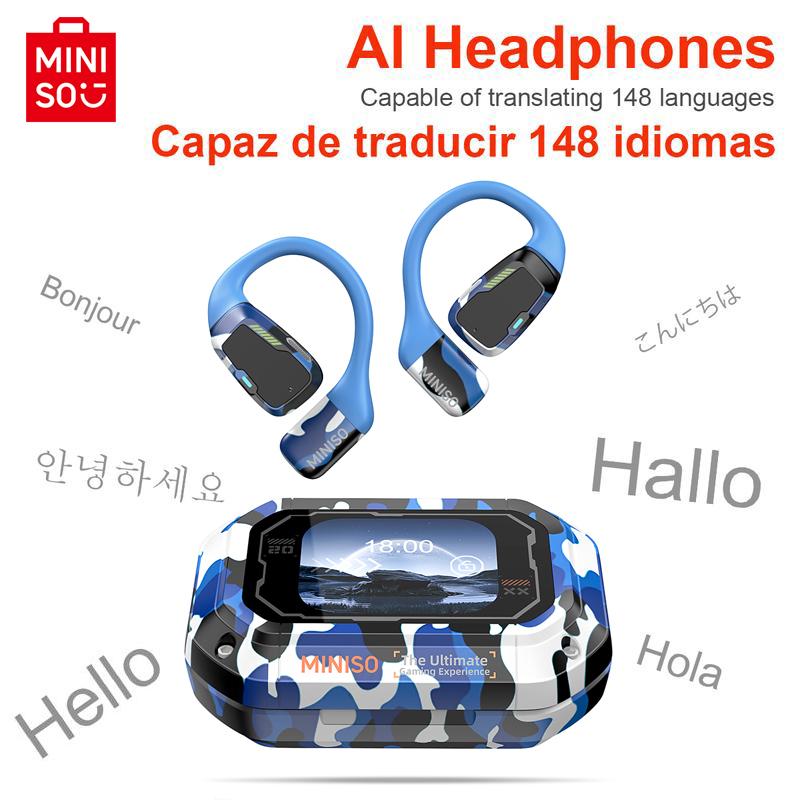 MINISO AI Translation Earbuds M98 Camouflage OWS Wireless Earbuds Open-Ear True Bluetooth 5.4 Earphones, 35Hours Play time, Touchscreen Headphones Immersive Premium Sound Long Distance Connection Headset,Light-Weight Headphones Built-in Mics