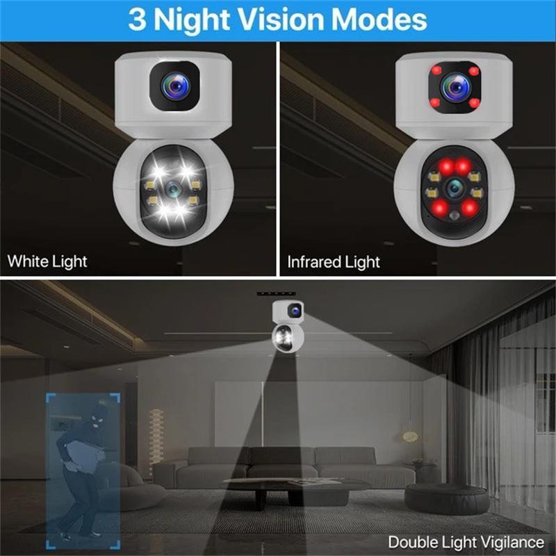 3K Indoor Camera, 2.4G WiFi Security Camera with Dual Lens, 360° HD Network Monitor with Two-way Talk, Motion-Detection, Color Night-Vision Camera