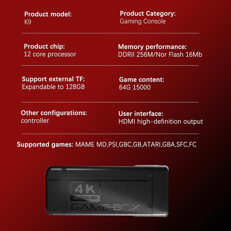 K9 Home TV Game Console, Wireless 2.4G Two Player Battle Simulator, 64G 15000 Game Console, Handheld Game Console, HDMI TV Game Console, Family Day Games, Halloween Gifts, Christmas Gifts, Holiday Gifts