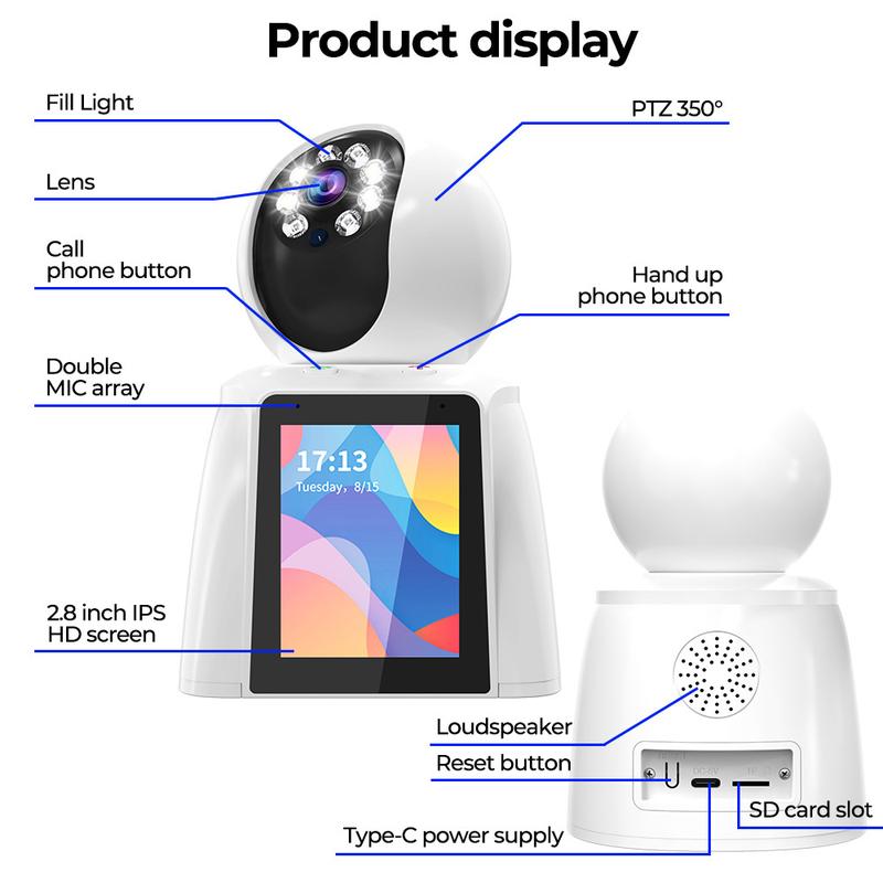 2K HD Video Call Security Camera Indoor, Nanny Camera Monitor Pet Camera,Two-Way Video,One-Touch Call,360-Degree View,2.4GHz with WiFi Camera for Home Security,  IR Night Vision,Motion Tracking