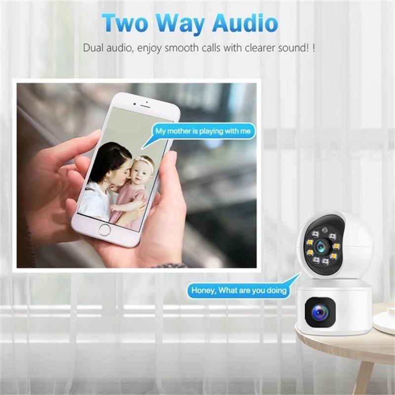 3K Indoor Camera, 2.4G WiFi Security Camera with Dual Lens, 360° HD Network Monitor with Two-way Talk, Motion-Detection, Color Night-Vision Camera