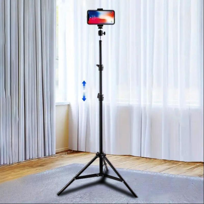 Portable Selfie Stick Tripod with Phone Holder, Adjustable Height Cellphone Holder Tripod Stand, Suitable for Video Recording & Photography & Live Streaming