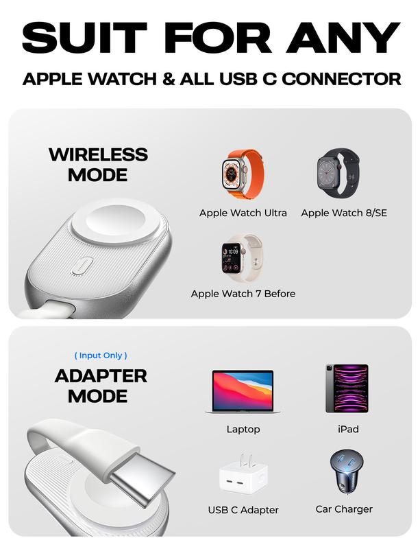 LISEN Portable Charger for Apple Watch 2 in 1 1200mAh Magnetic Keychain Wireless Power Bank Watch Charger for iWatch Charger Fast Charging for iWatch Series 9 8 UItra 7 6 5 4 3 2 SE