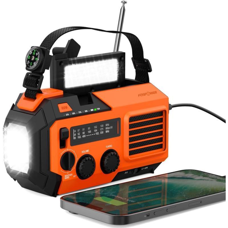 Emergency Weather Radio (Model A6) NOAA AM FM with 18500mWh Portable Power Bank, USB Solar Hand Crank Charging, Battery Operated, SOS Alarm & Flashlight for Indoor Outdoor Emergency