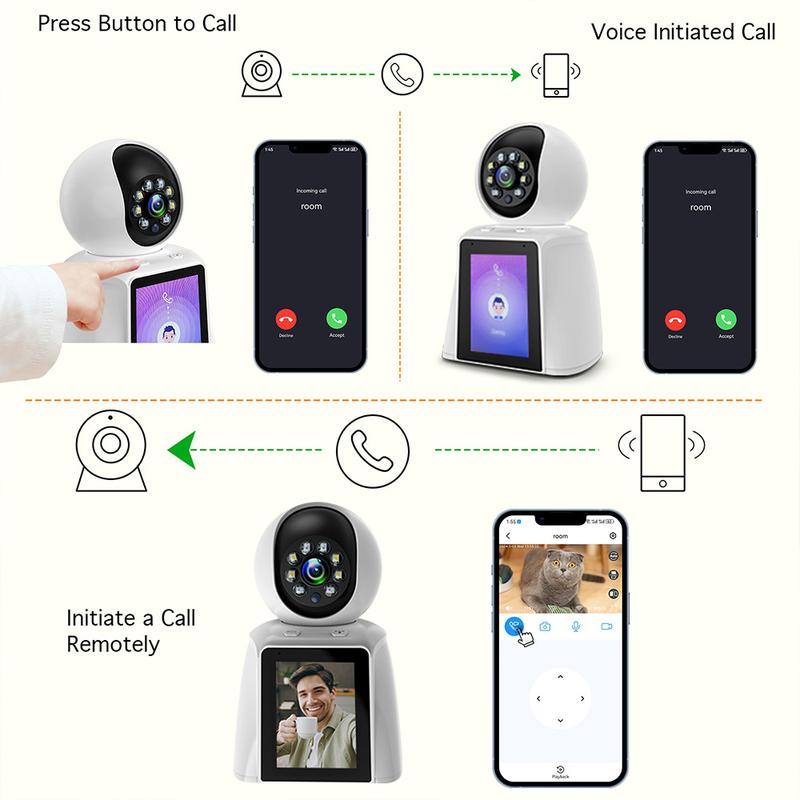 2K HD Video Call Security Camera Indoor, Nanny Camera Monitor Pet Camera,Two-Way Video,One-Touch Call,360-Degree View,2.4GHz with WiFi Camera for Home Security,  IR Night Vision,Motion Tracking