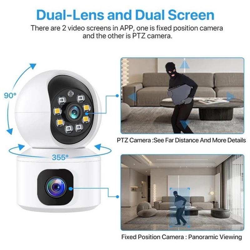 3K Indoor Camera, 2.4G WiFi Security Camera with Dual Lens, 360° HD Network Monitor with Two-way Talk, Motion-Detection, Color Night-Vision Camera