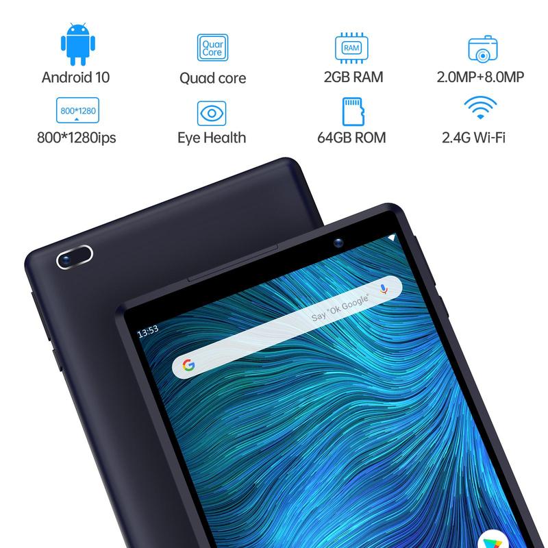 PRITOM Minimalist 8 Inch Android Tablets for Mother's Day Gift, HD IPS Screen Pocket Tablet for Summer Gift, WiFi BT Eye Protective Mode Child Tablet, Large Battery Capacity Leaning Tablet, 2.4G WiFi Android 10 Portable Tablet, Father's Day Gift