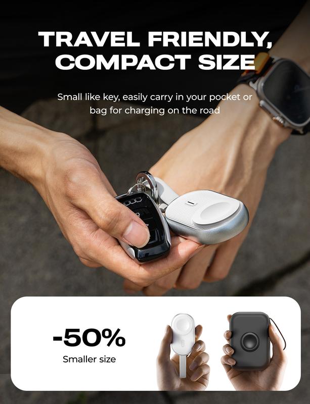 LISEN Portable Charger for Apple Watch 2 in 1 1200mAh Magnetic Keychain Wireless Power Bank Watch Charger for iWatch Charger Fast Charging for iWatch Series 9 8 UItra 7 6 5 4 3 2 SE
