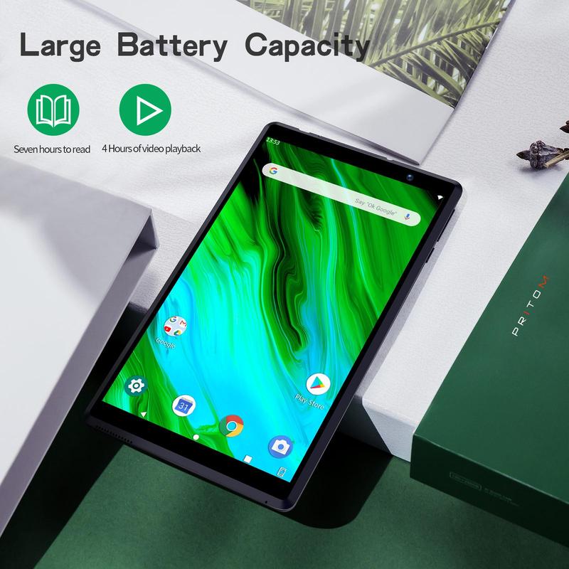 PRITOM Minimalist 8 Inch Android Tablets for Mother's Day Gift, HD IPS Screen Pocket Tablet for Summer Gift, WiFi BT Eye Protective Mode Child Tablet, Large Battery Capacity Leaning Tablet, 2.4G WiFi Android 10 Portable Tablet, Father's Day Gift