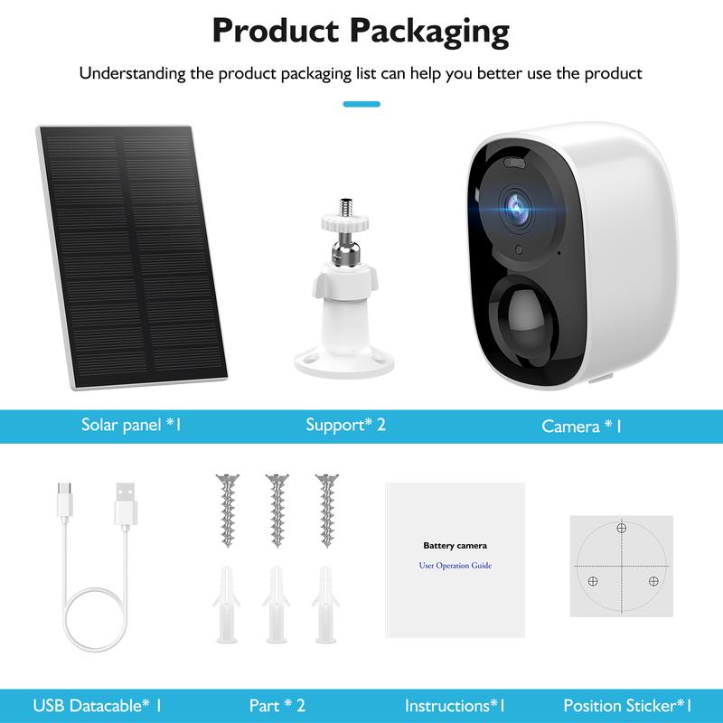 Solar Security Cameras Outdoor, 2K Battery Powered WiFi Bluetooth Surveillance Wireless Outdoor Cameras for Home Security System, Night Vision, Motion Detection, 2-Way-Talk, IP65 Weatherproof Monitoring cctvcamera camara wifi