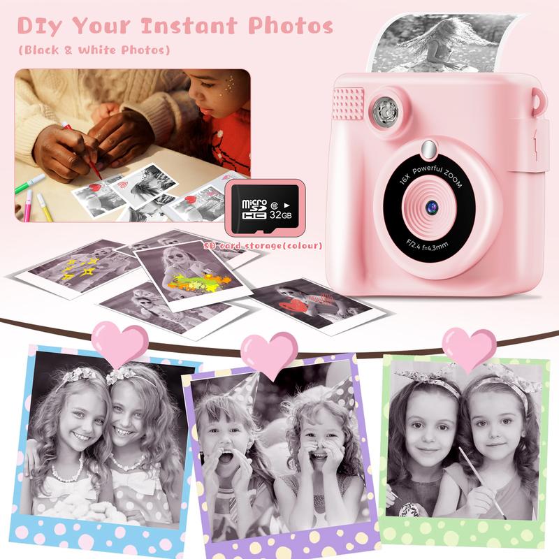 Kids Camera Instant Print with HD Video,Children Digital Camera Toys Gift for Girls Boys 3-12 Age, Portable Christmas Birthday Gifts, Toddler Toys