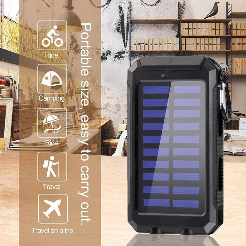 10000mAh Solar Charger Power Bank, 1 2 Counts Dual USB Output Port Waterproof Power Bank Charger with LED Light, Mobile Charger for iPhone & Android Phone