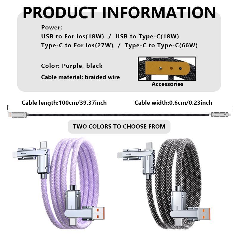 4 in 1 USB C to USB C Fast Charging Cable, 66W Fast Charging Data Transfer Cable, Phone Accessories Compatible with iOS Android Pad MAC