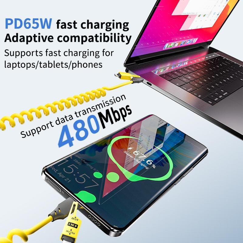 4 In 1 Multifunctional Phone Charging Cable, 65W PD 27W Fast Charging Data Cable Compatible with iPhone, Android, MacBook, iPad