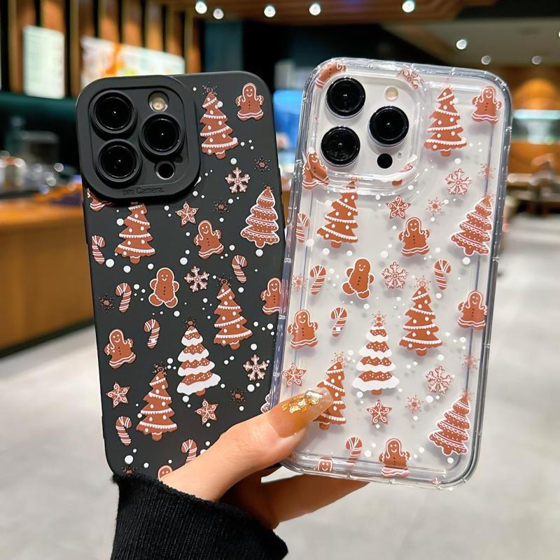 Cute Gingerbread Man & Christmas Tree Pattern Phone Case, Decorative Phone Protector Cover, Phone Accessories Compatible with iPhone & Samsung