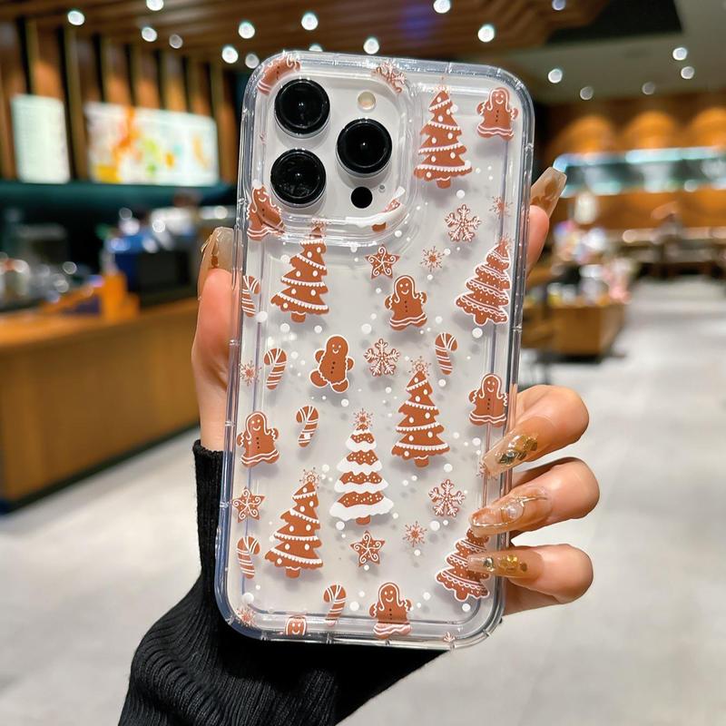 Cute Gingerbread Man & Christmas Tree Pattern Phone Case, Decorative Phone Protector Cover, Phone Accessories Compatible with iPhone & Samsung
