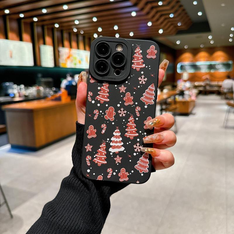 Cute Gingerbread Man & Christmas Tree Pattern Phone Case, Decorative Phone Protector Cover, Phone Accessories Compatible with iPhone & Samsung