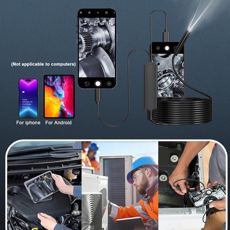 Car Endoscope Camera, HD Borescope with 8 Adjustable LED Lights, Semi-rigid 8mm Inspection Camera Compatible with iPhone & Android Phone