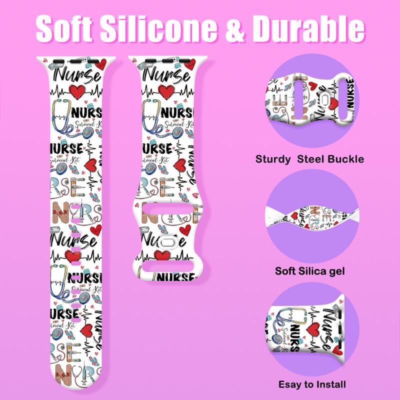 Nurse Heart Pattern Silicone Watch Band, 1 Count Fashionable Meaningful Soft Silicone Watch Band, Watch Accessories Compatible with iWatch