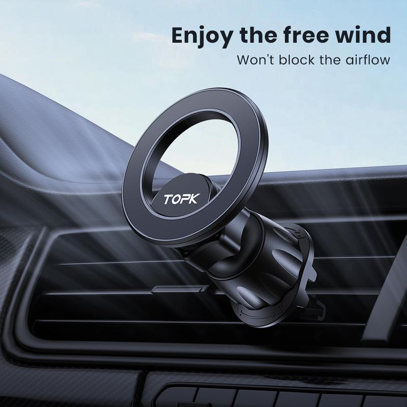 TOPK for Magsafe Car Mount, [20 Strong Magnets] Magnetic Phone Holder for Car Air Vent Car Phone Holder Mount 360° Rotation Phone Holders for Your Car Fit iPhone 15 14 13 12 Pro Max Plus Max Accessories Smartphone Cellphone Stand magsafe car