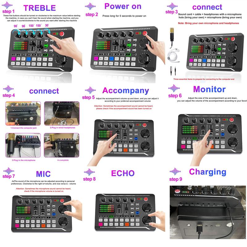 Sound Card Audio Mixer Kit, 1 Set Microphone & Audio Interface & Audio Mixer, Mixer Equipment, Professional Audio Mixer Kit for Podcasting, Recording, Gaming, Live Recording
