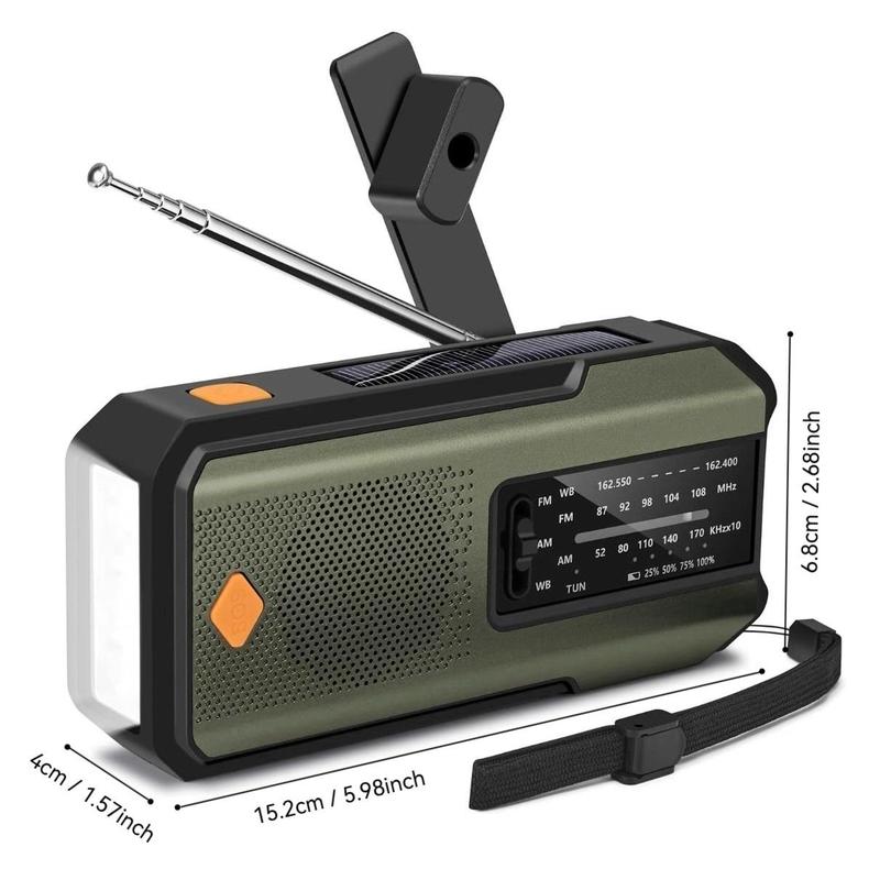 Emergency Hand Crank Radio, AM FM NOAA Portable Weather Radio with Phone Charger, Solar Powered USB Charged Radio for Indoor Outdoor Camping, SOS Alarm